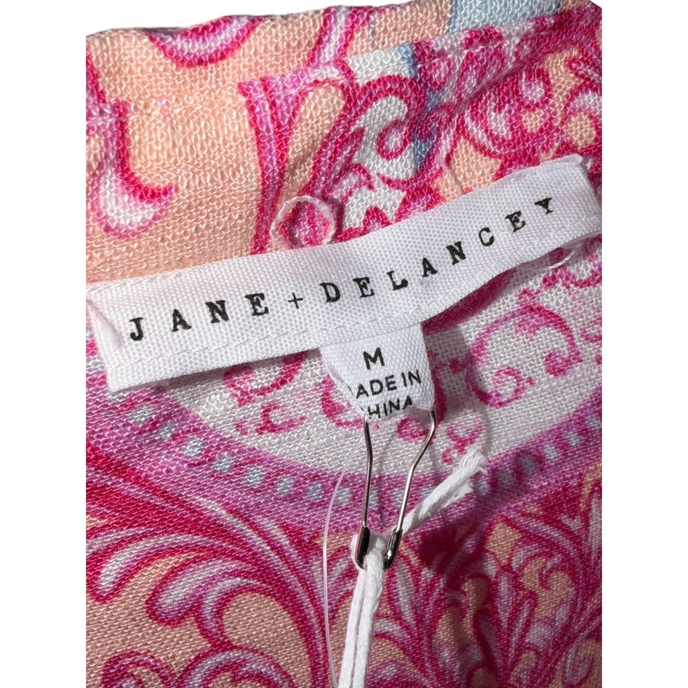 Jane + Delancey NWT Pink Paisley Linen Rayon Button Front Blouse Medium Coastal - Picture 3 of 5